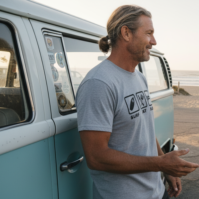 FR2FTH SURF EAT SLEEP - Unisex organic ribbed neck t-shirt